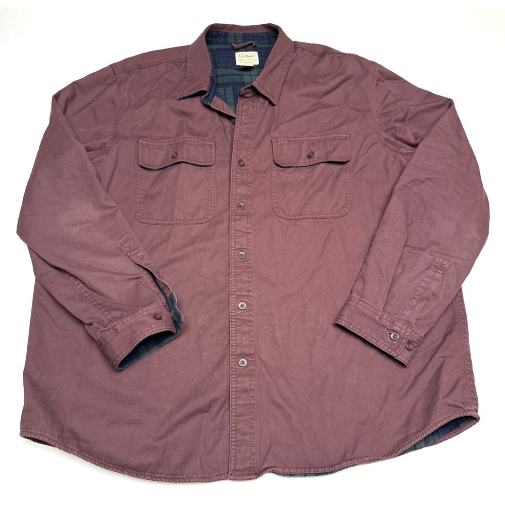 VTG L.L. Bean Flannel Lined Chore‎ Button Up Burgundy Heavy Jacket Men's Size XL